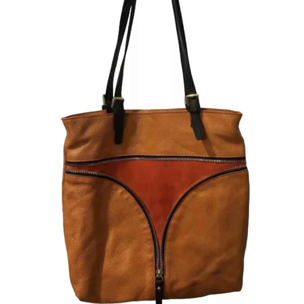 NICOLI Orange and Black Tote Bag with Suede Texture and Distinctive Design